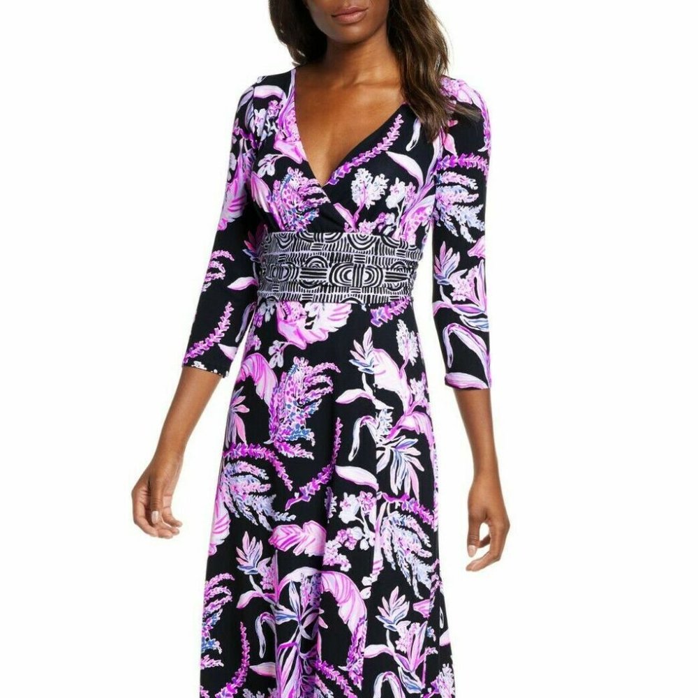 Lilly Pulitzer Fleuris Midi Dress Onyx Wild Within Floral NWT Size M